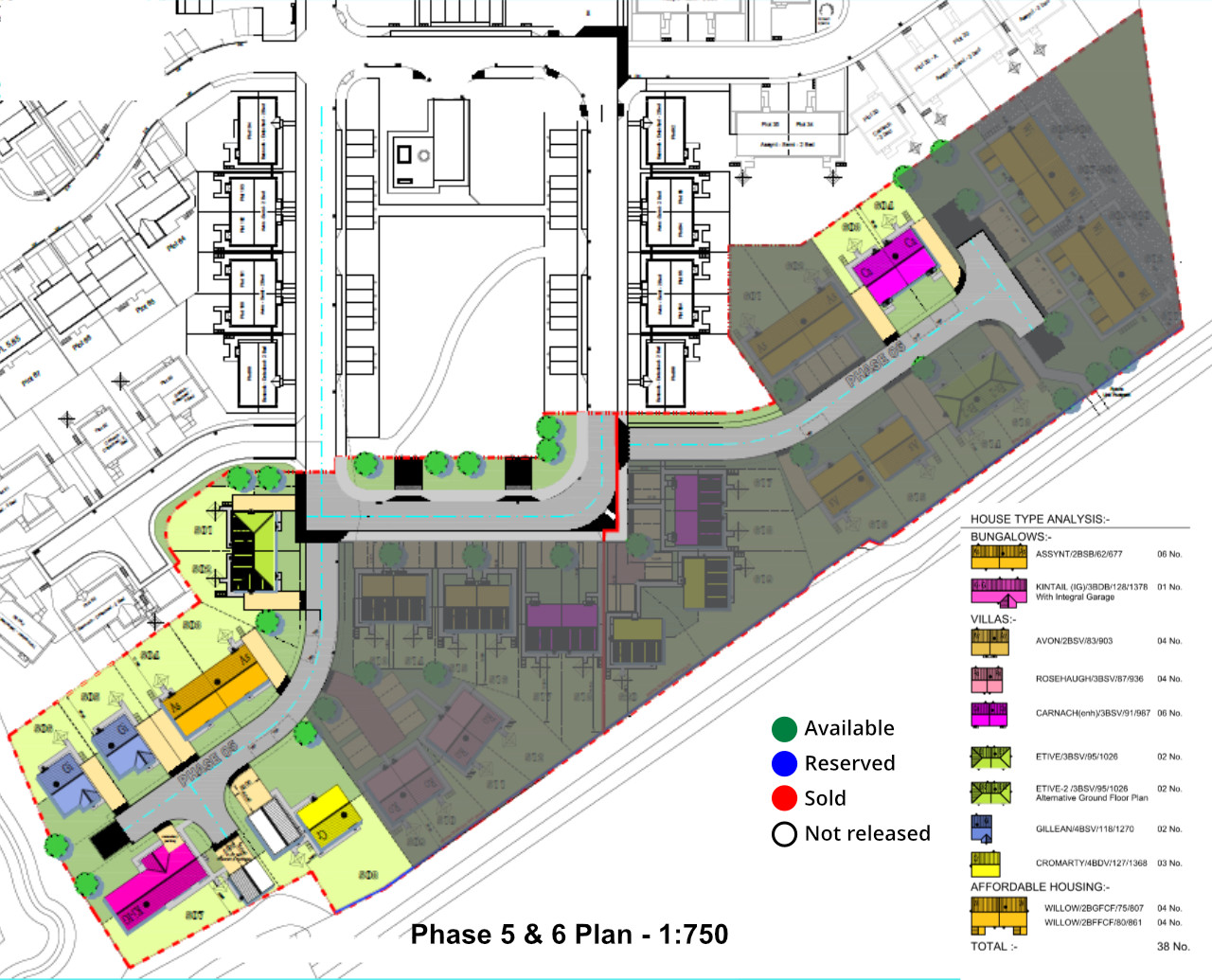 Site Plan & Availability of Deans Park New Homes Dornoch