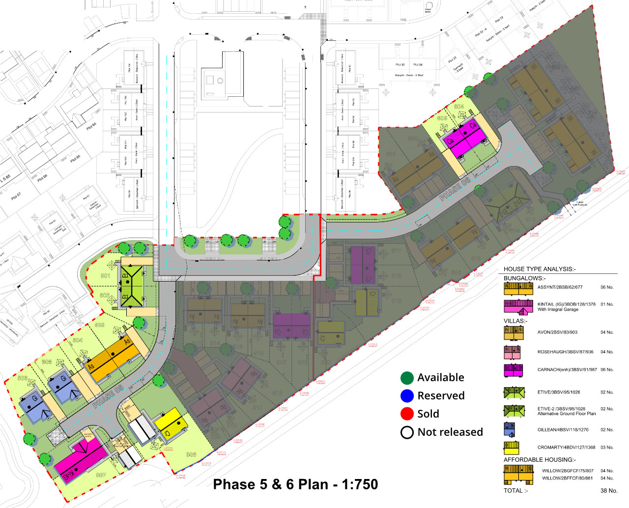 Site Plan & Availability of Deans Park New Homes Dornoch