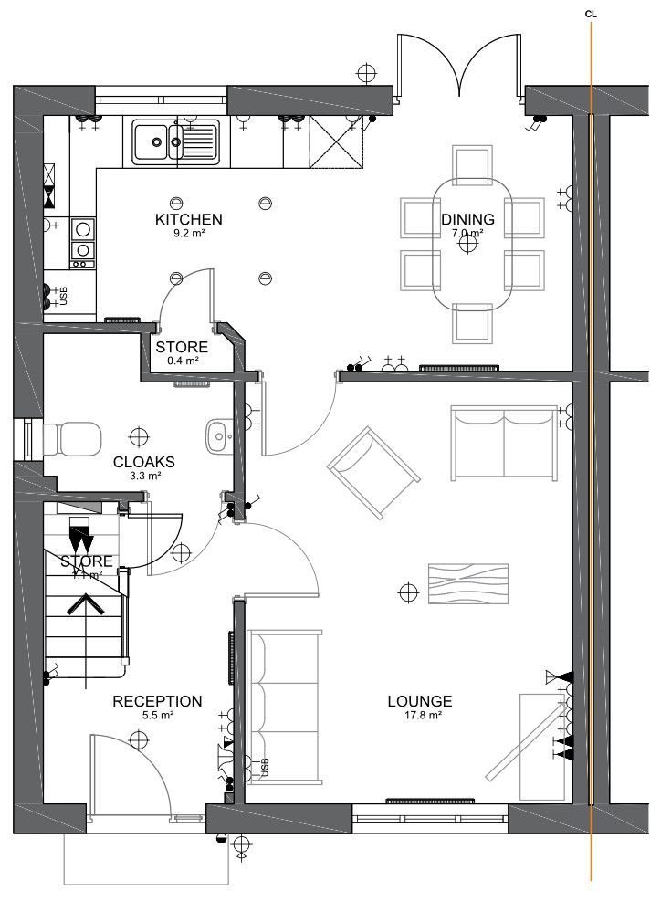 Carnach 3 bed semi-detached new home floorplan - ground floor